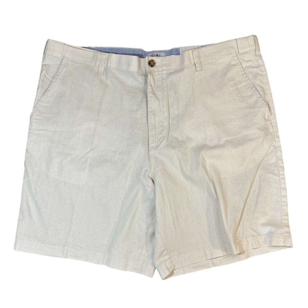 Mens Linen Blend Flat-Front Shorts Light Khaki Zip Fly Button Closure Size 44